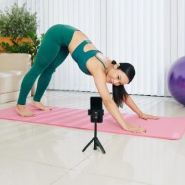 Blogger conducting online yoga class